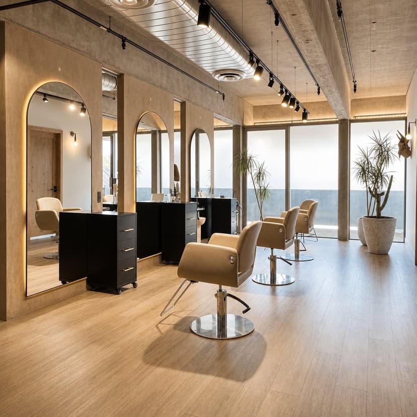 Rituel salon styling chairs and arched mirrors