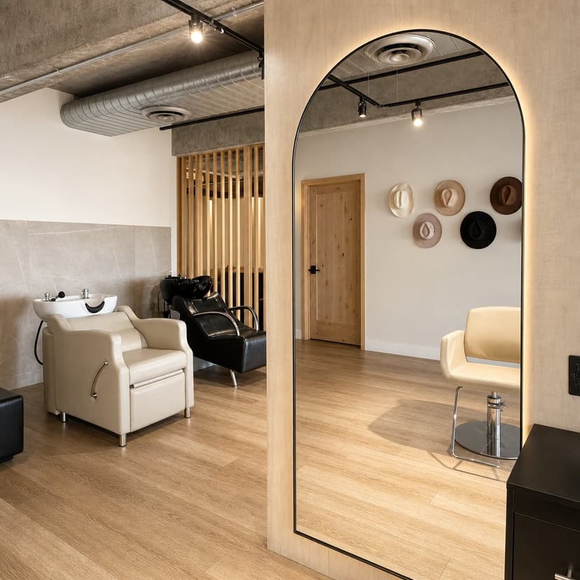 Rituel salon styling station with arched mirror